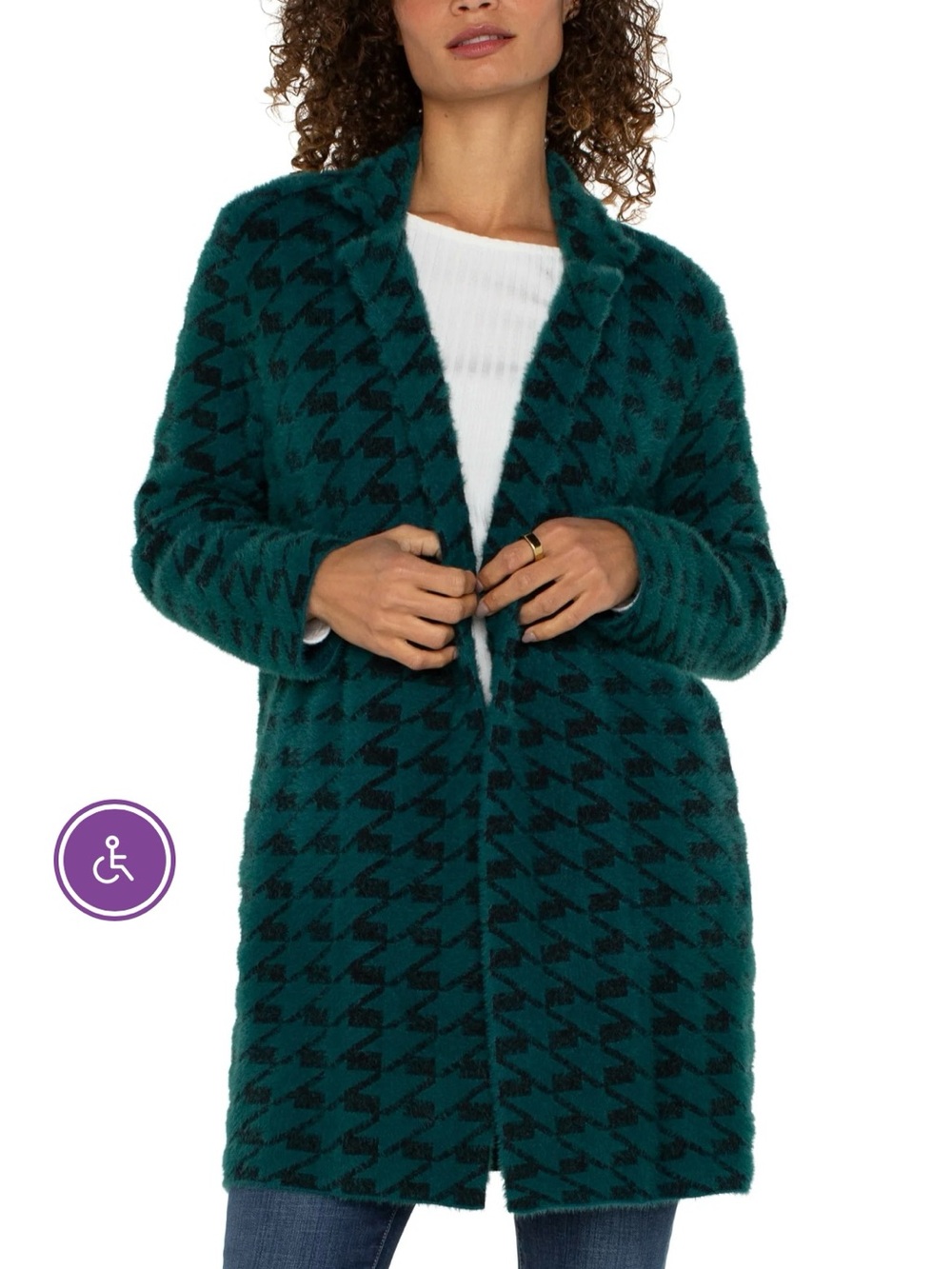 Liverpool Los Angeles NWT Teal & Black Houndstooth Coatigan Size XL